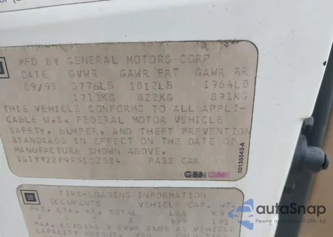 1994 Chevrolet Corvette z USA, uszkodzony, nr VIN 1G1YY22P9R5102584